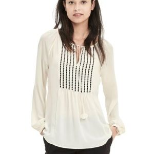 Banana Republic Tassel Tie Long Sleeve Boho Peasant Blouse Women's Size M